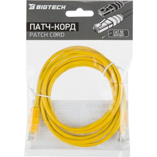 Патч-корд витая пара BigTech OPCC021 UTP CCA cat 5e 2 м