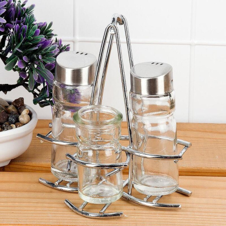 Набор для специй Nouvelle Daily 0190235 4 предмета (солонка, перечница,  емкость для зубочисток, подставка)