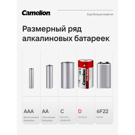 Батарейка D (LR20) Camelion Plus (2 штуки в упаковке)