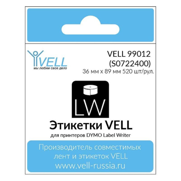 Картридж Vell VL-D-99012/S0722400 для принтера этикеток (36 мм x 89 мм,  цвет ленты белый, шрифт черный)