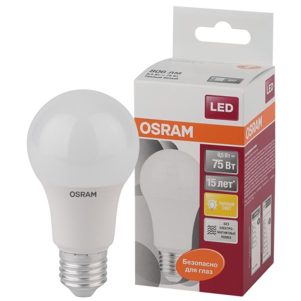 Лампа светодиодная Osram A 8.5Вт E27 2700K 806Лм 220-240В (4052899971554)