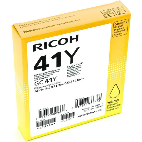 Картридж струйный Ricoh GC41Y желтый оригинальный