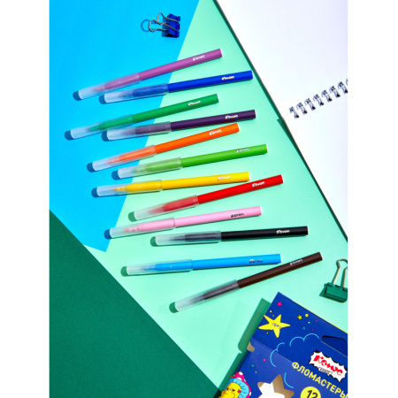 Фломастеры Комус Класс Максики 12 цветов с вентилируемыми колпачками  смываемые Фломастеры Комус Класс Максики 12 цветов с вентилируемыми колпачками  смываемые