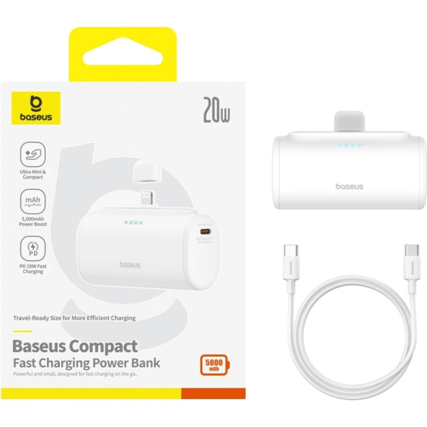 Внешний аккумулятор (power bank) Baseus Compact 5000 мАч белый  (BAS-P1006830721300)