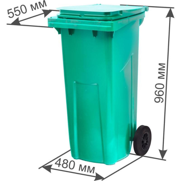 Контейнер-бак мусорный 120 л пластиковый на 2-х колесах с крышкой  зеленый