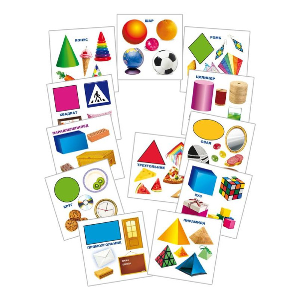 Карточки развивающие Математика Геометрические фигуры (12 карточек)