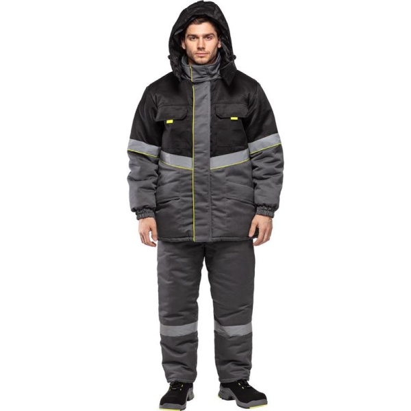 Куртка рабочая зимняя мужская з43-КУ с СОП серая/черная (размер 44-46,  рост 182-188)