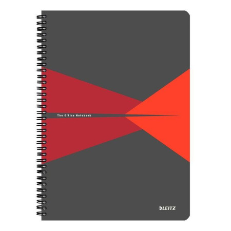 Бизнес-тетрадь Leitz Office А4 90 листов красная с серым в клетку съемная линейка-закладка на спирали (225х297 мм)