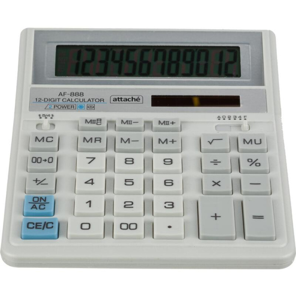 Калькулятор настольный Attache AF-888 12-разрядный белый/серый  204х158х32 мм