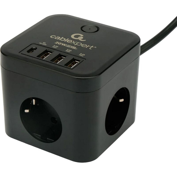 Сетевой фильтр Cablexpert Cube на 3 розетки 1.5 метра + 3 USB  (CUBE-3-CU3-B-1.5)