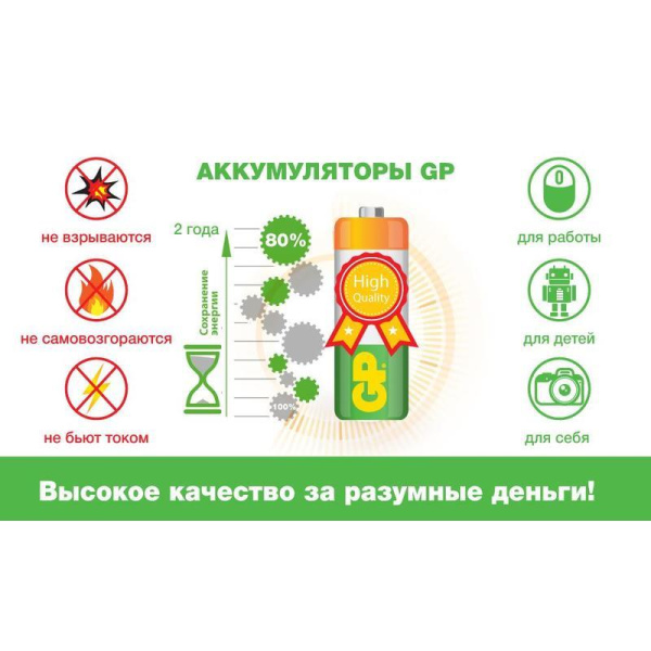 Зарядное устройство GP PB50GS270CA для 4-х аккумуляторов АА/ААА (в комплекте 4 аккумулятора АА емкостью 270 mAh)