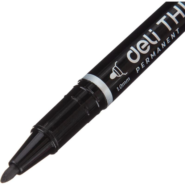 Маркер перманентный двусторонний Deli Think черный (толщина линии 0.5-1  мм) круглый наконечник
