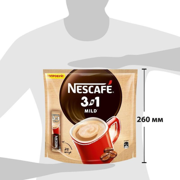 Кофе порционный растворимый Nescafe 3 в 1 Mild 20 пакетиков по 14.5 г