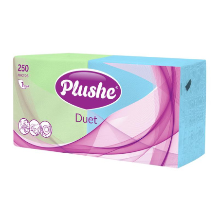 Салфетки бумажные Plushe Duet 24х24 см в ассортименте 1-слойные 250 штук  в упаковке