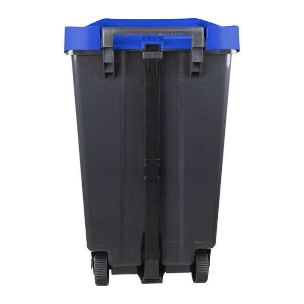 Контейнер-бак мусорный 110 л пластиковый на 2-х колесах с педалью и крышкой черный/синий
