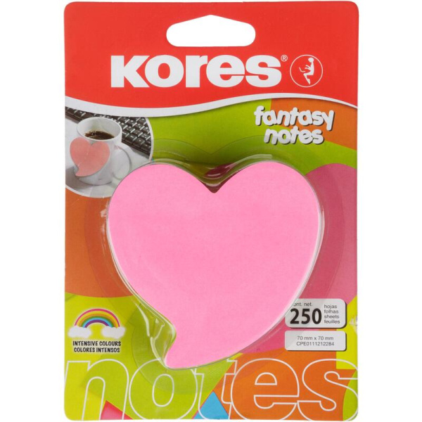 Стикеры фигурные Kores Fantasy Heart 70x70 мм неоновые 5 цветов (1 блок  на 250 листов)