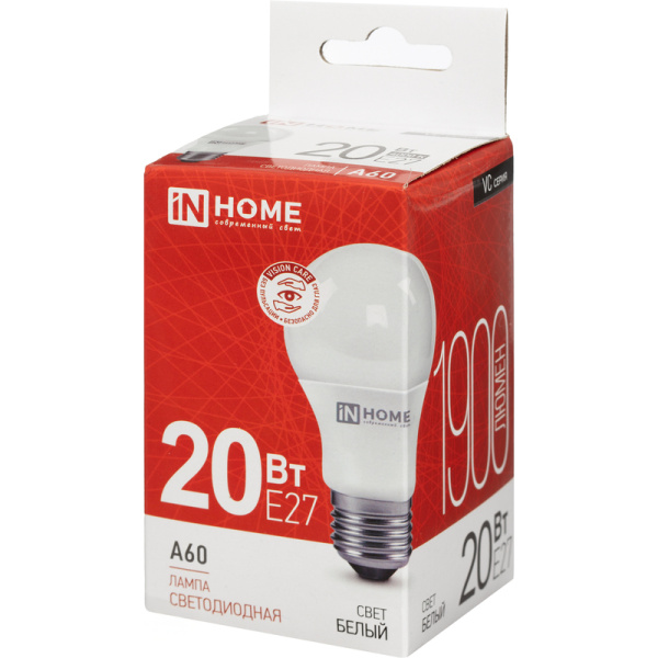 Лампа светодиодная In Home LED-A60-VC 20Вт Е27 4000К 1900Лм матовая