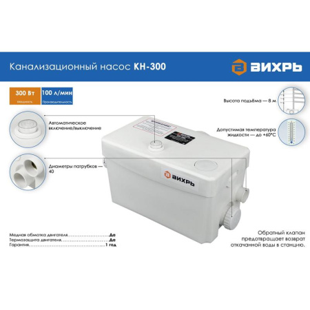 Насос канализационный Вихрь КН-300 (68/9/1)