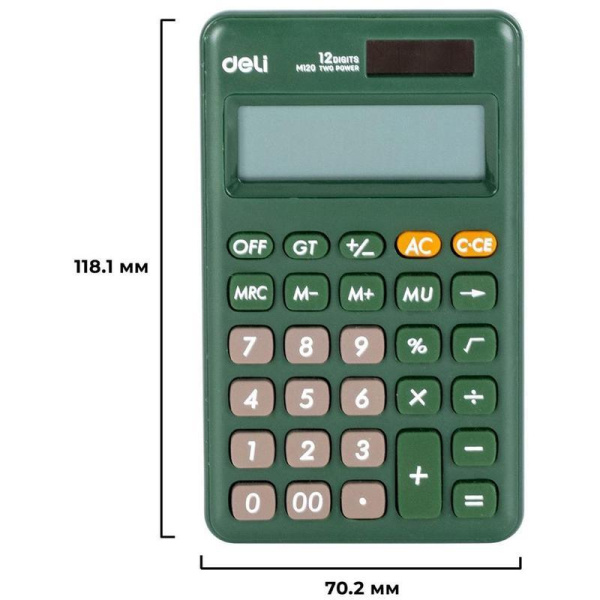 Калькулятор настольный Deli M120 12-разрядный зеленый 118.1x70.2х11 мм
