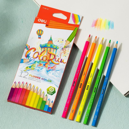 Карандаши цветные Deli 12 цветов шестигранные (EC128-12)