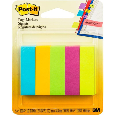 Клейкие закладки Post-it бумажные 5 цветов по 100 листов 12.7х44.4 мм