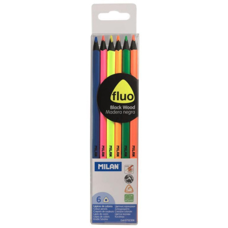 Карандаши цветные флуоресцентные Milan 6 цветов трехгранные