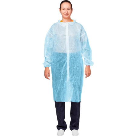 Халат одноразовый на кнопках голубой (размер 52-54, XL, 10 штук в  упаковке)