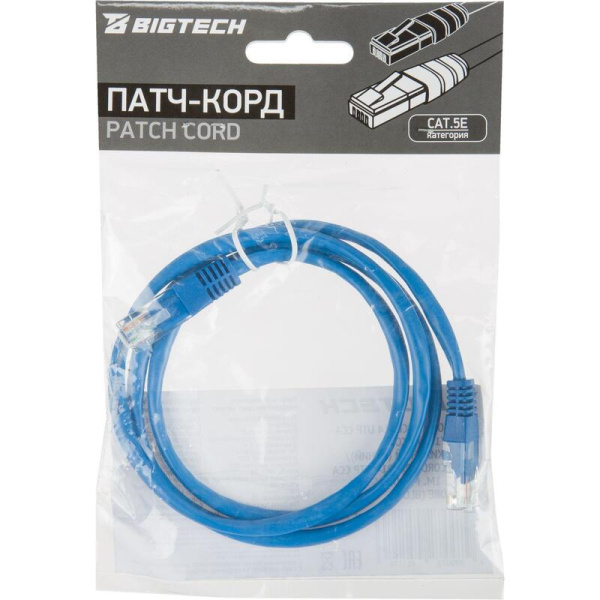 Патч-корд витая пара BigTech OPCC014 UTP CCA cat 5e 1 м
