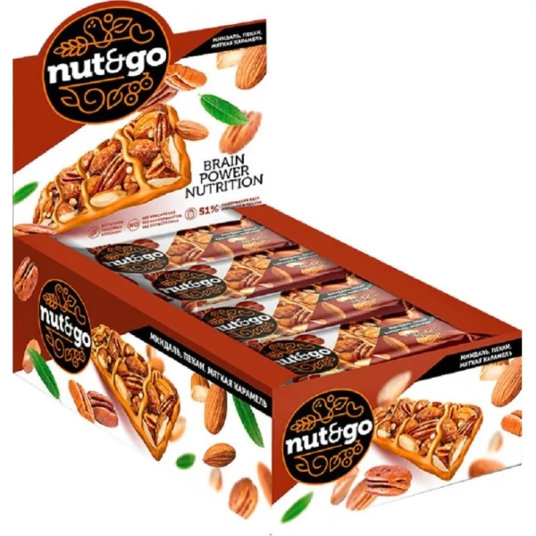 Батончик Nut N Go с миндалем/пеканом/карамелью/морской солью 36 г (18  штук в упаковке)