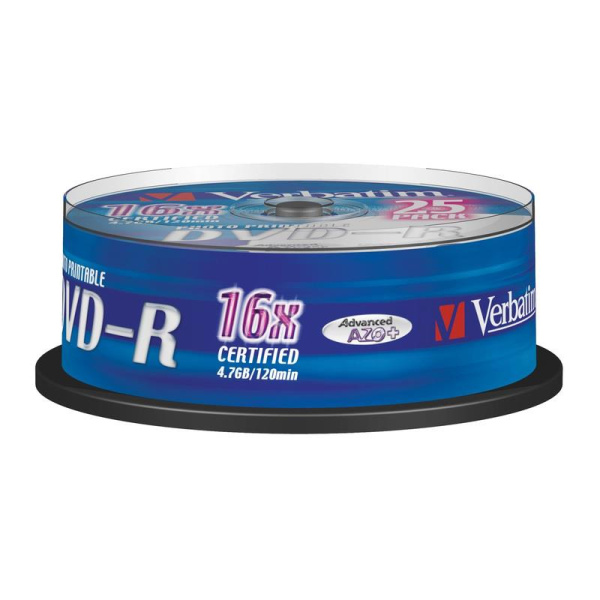 Диск DVD-R Printable Verbatim 4.7 Gb 16x (25 штук в упаковке)