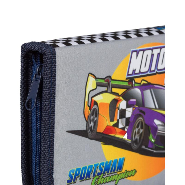 Пенал односекционный Комус Класс Motor Sports серый