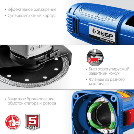 Шлифмашина угловая сетевая ЗУБР Профессионал УШМ-П125-750