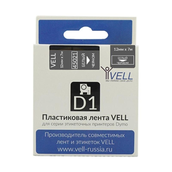 Картридж Vell VL-D-S0720610/45021 для принтера этикеток (12 мм x 7 м,  цвет ленты черный, шрифт белый)