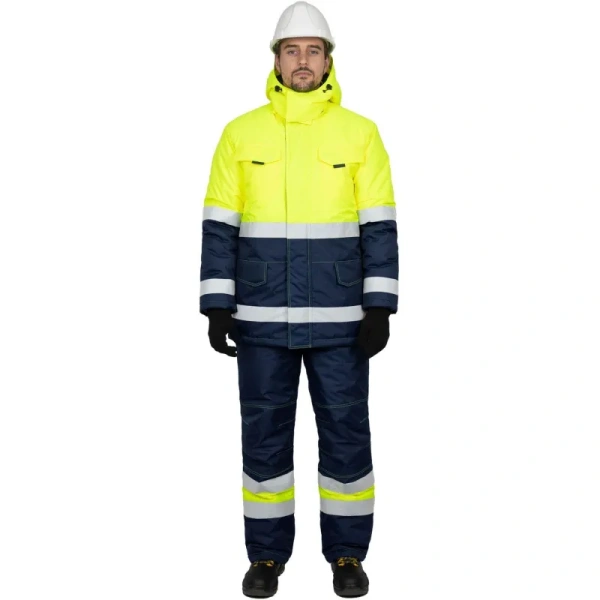 Костюм сигнальный зимний с полукомбинезоном Брайт синий/желтый с СОП  (размер 44-46, рост 170-176)