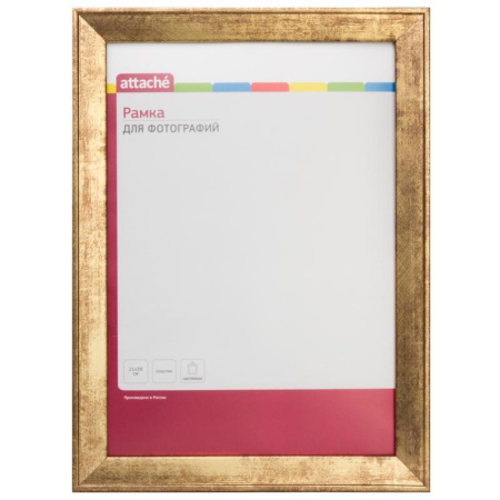 Рамка Attache А4 21х30 см пластиковый багет 25 мм золотистая
