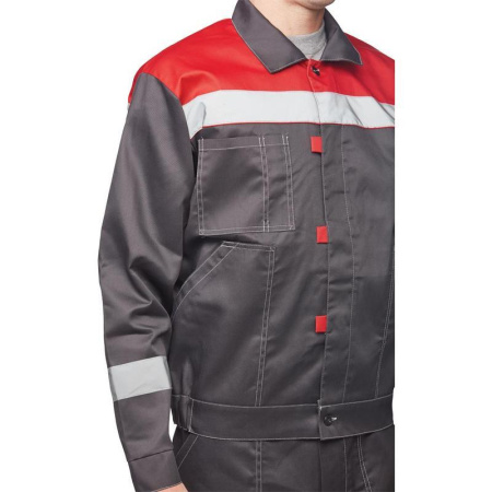 Костюм рабочий летний мужской л20-КБР с СОП серый/красный (размер 44-46, рост 170-176)