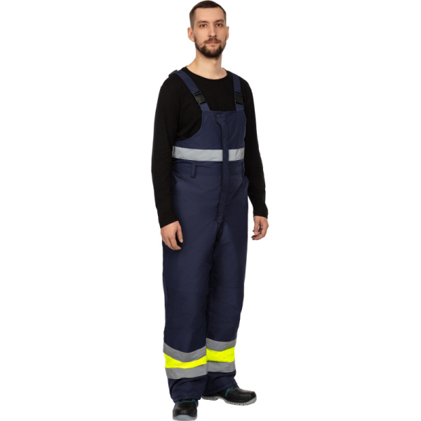 Полукомбинезон рабочий зимний мужской зс04-ПК с СОП флуоресцентный  жёлтый/синий (размер 44-46, рост 170-176)