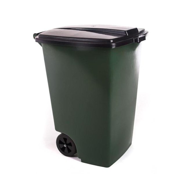 Контейнер-бак мусорный 120 л пластиковый на 2-х колесах c крышкой зеленый