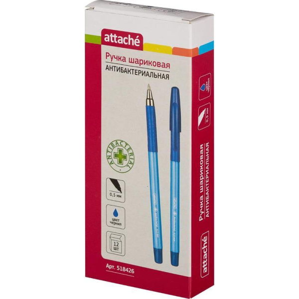 Ручка шариковая Attache Antibacterial А05 трехгранный корпус синяя (толщина линии 0.5 мм)