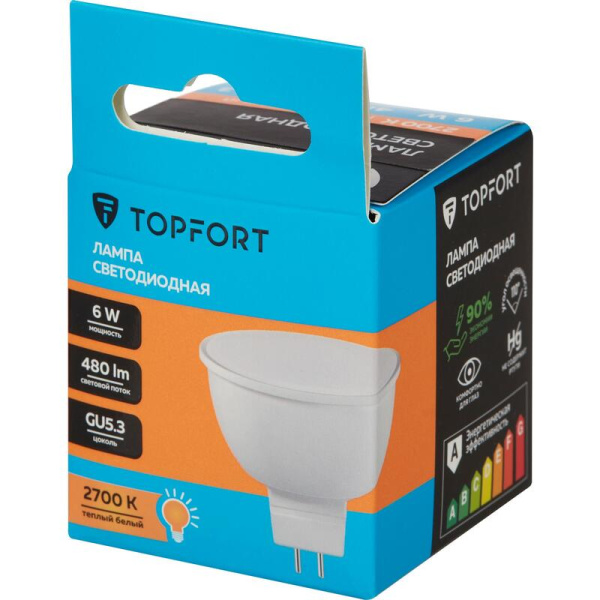 Лампа светодиодная TOPFORT 12 Вт GU5.3 (MR, 2700 K, 480 Лм, 12 В)