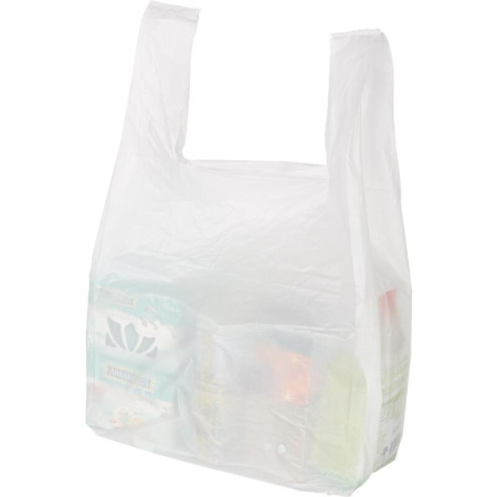 Пакет-майка ПНД 15 мкм белый (38+20x68 см, 100 штук в упаковке)