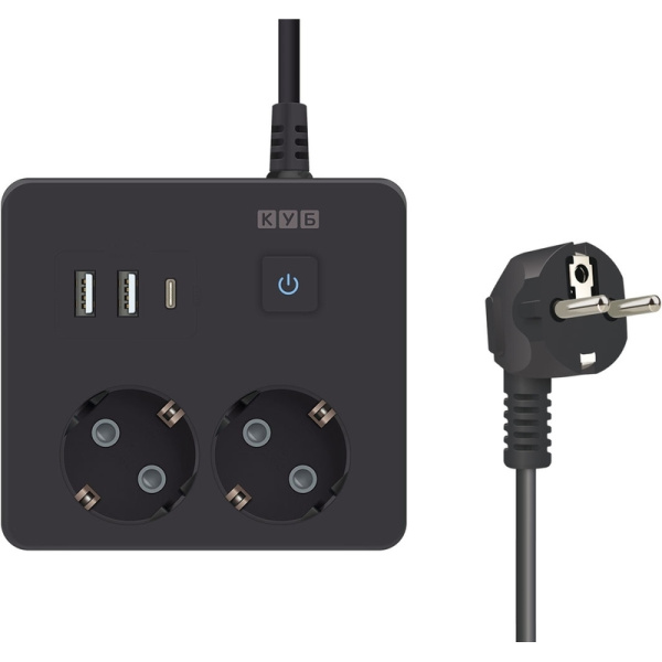 Удлинитель Power Cube 2 розетки USB 1,9 м с заземлением и выключателем  (PC-1B-2M)