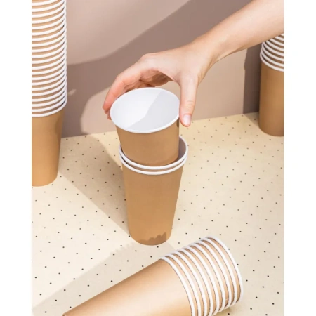 Стакан одноразовый бумажный 400 мл коричневый 50 штук в упаковке Комус Стандарт