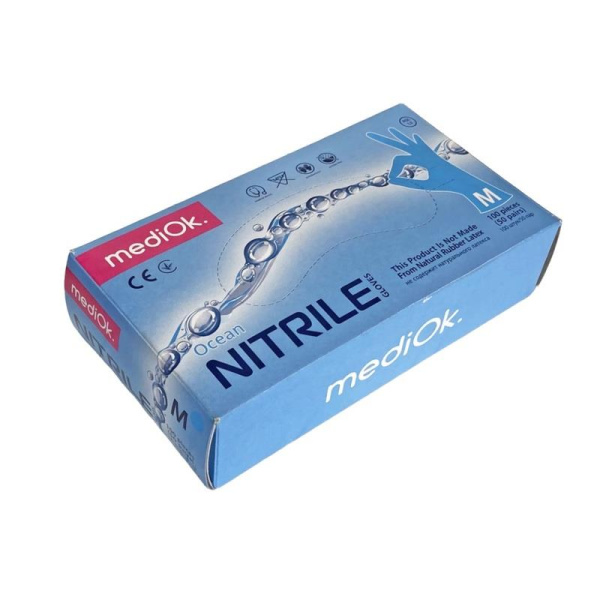 Перчатки медицинские смотровые нитриловые текстурированные нестерильные  неопудренные голубые размер M (100 штук в упаковке)