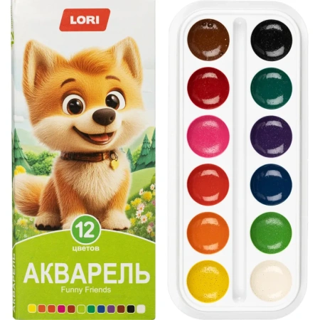 Краски акварельные Lori Funny Friends 12 цветов