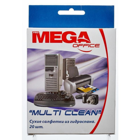 Салфетки ProMEGA Office Multi Clean для чистки поверхности сухие, из гидроспана, 20 шт.