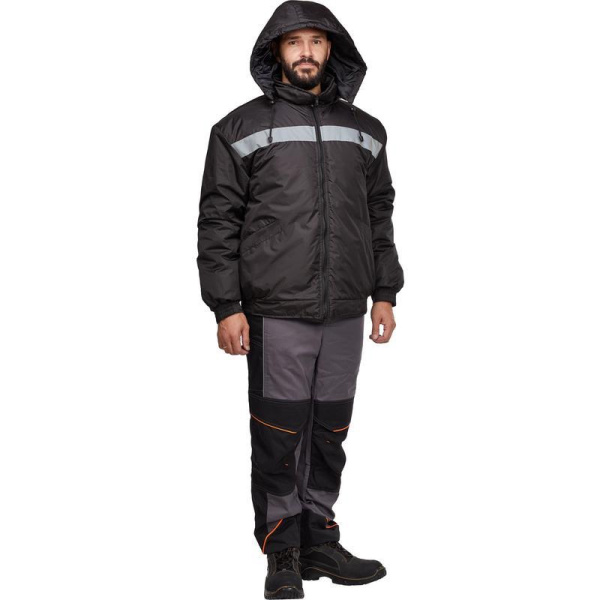 Куртка рабочая зимняя (куртка-бомбер) мужская с СОП черная (размер  44-46, рост 170-176)