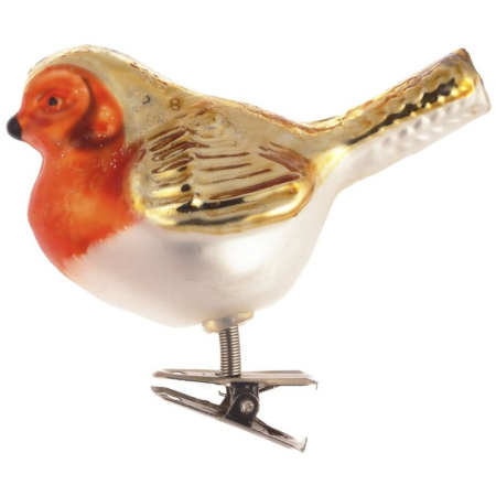 Елочная игрушка на прищепке Птичка стекло (высота 8 см)