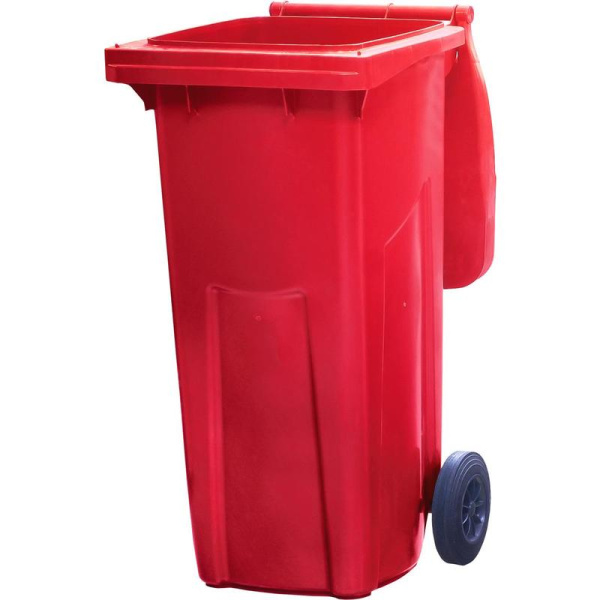 Контейнер-бак мусорный 120 л пластиковый на 2-х колесах с крышкой   красный