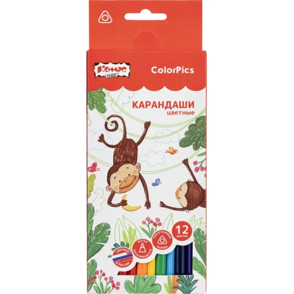 Карандаши цветные Комус Класс ColorPics 12 карандашей 12 цветов  трёхгранные